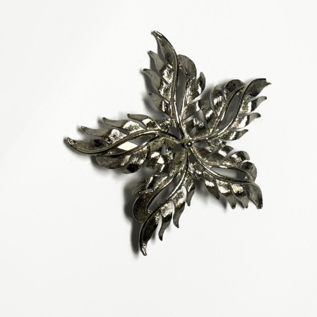 Vintage Torino Silver Floral Jewelry Brooch Pin Marked Star Leaf